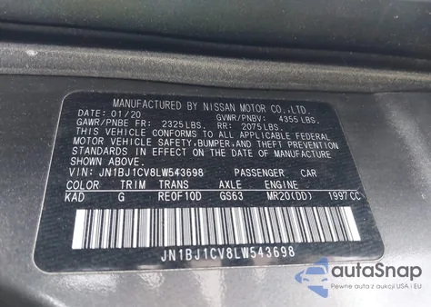 2020 Nissan Rogue Sport S Fwd Xtronic Cvt z USA, uszkodzony, nr VIN JN1BJ1CV8LW543698